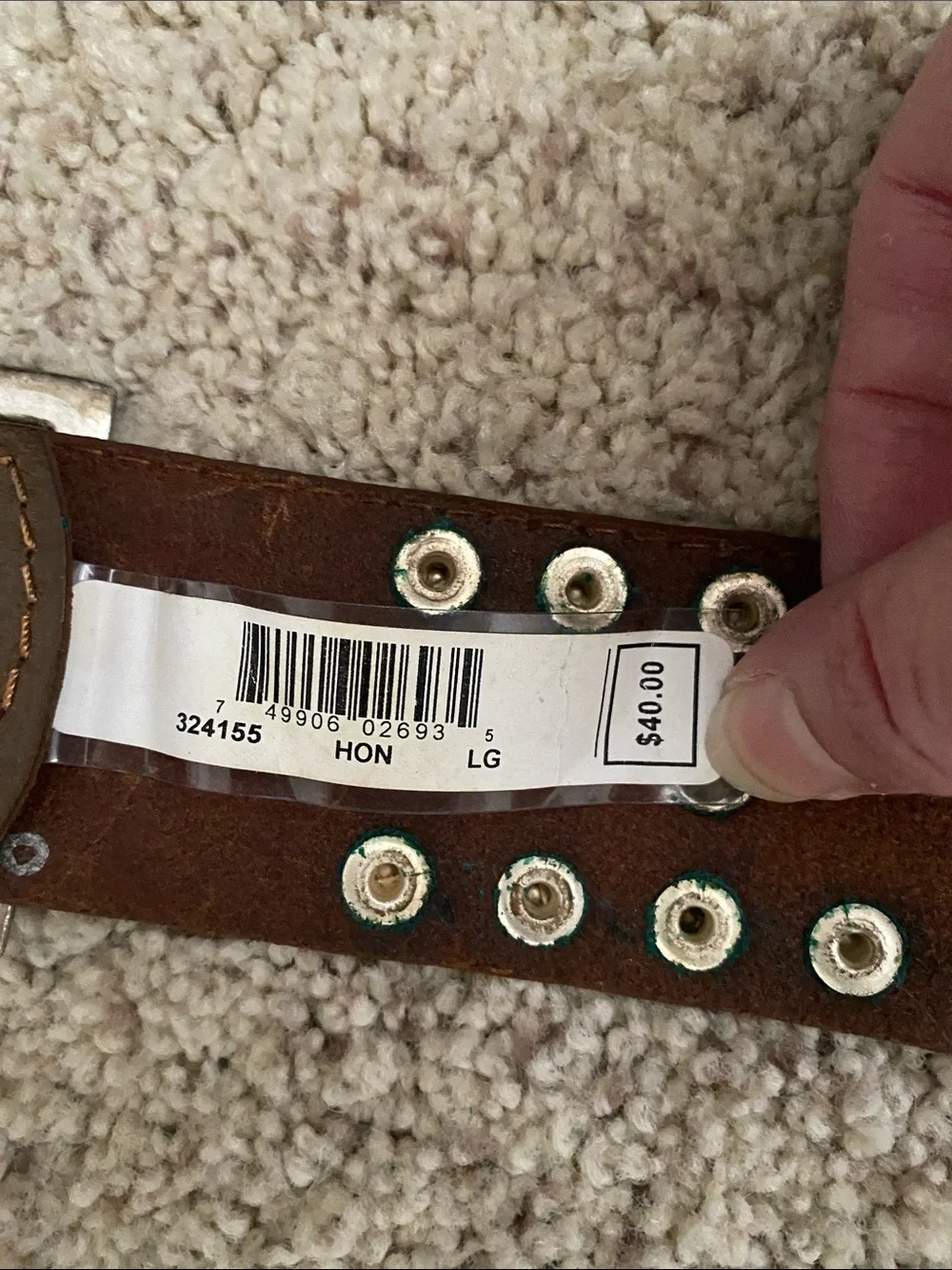 Nine West Brown Leather Studded Belt with Silver-Tone Buckle